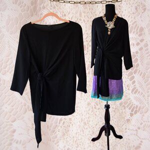 Gibson Black Semi-Sheer Tunic Blouse Lagenlook Contemporary Classic Modern